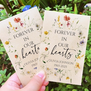 Bulk In Loving Memory Wildflower Seed Packets, Custom Memorial Favors for Guest, Funeral Packets, Wildflower Memorial Program Prayer Card