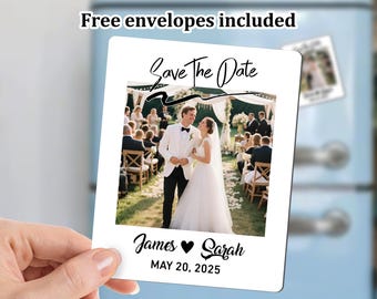 Hochzeit Magnete, Save the Date Foto Magnet Gastgeschenke, Danke Magnete, Personalisierte Kühlschrankmagnet mit Umschlag, Jubiläumsgeschenk