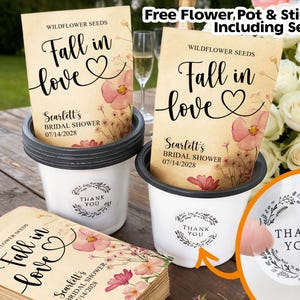 Bridal Shower Wildflower Seed Packets, Custom Bridal Shower Guest Favors with Flower Pot & Thank You Stickers, Personalized Seed Favors