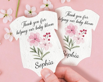 Säugling Bodysuit Form Danke Baby blüht Samenpapier Wildblumensamenpapier Personalisiertes Samenpapier Babypartybevorzugungen Samenpapier Geschenkanhänger