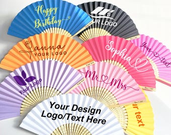 Ventagli di carta colorati personalizzati/Ventaglio pieghevole con logo personalizzato/Aggiungi qualsiasi testo, nome o citazione/Ventaglio personalizzato per aziende, matrimoni o eventi