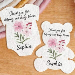 Sale Custom Personalized Baby Shower Favor Custom Seed Paper Teddy Bear Infant Bodysuit Shape Bulk Plantable Baby Shower Seed Paper Favors