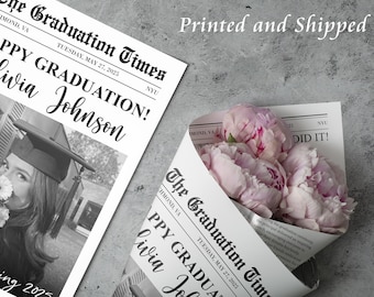 Custom Graduation Newspaper Printed and Shipped, Graduation Gift Flower Bouquet Wrap, Large Newspaper for Photography, Senior 2025 Grad Card