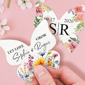 Wedding Wildflower Seed Paper/Let Love Grow Personalized Seed Paper/Bulk Plantable Seed Paper Butterfly Shape/Custom Wedding Thank-You Favor