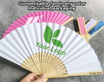 Bulk Custom Business Logo Fan/Personalised Coloured Paper Fans with Your Text, Name or Design/Folding Hand Fan for Party Favors or Weddings