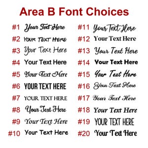 May include: A chart of 20 different font styles for text. Each font style is numbered and shows the text "Your Text Here" in the font style.