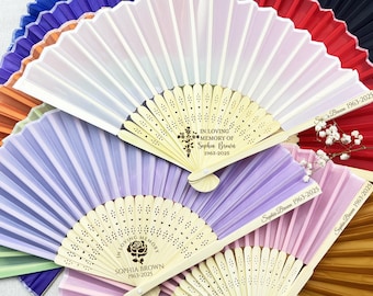 Personalized Memorial Service Fans/Custom Funeral Hand Fan Favor for Guests/Celebration Of Life Fan/Church Ceremony Cloth Fans/Sympathy Gift