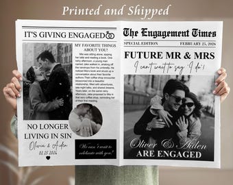 Verlobungszeitung/Zukunft Mr & Mrs Bearbeitbare Zeitung Verlobungsmitteilung/Verlobungshochzeitszeitung für Fotografie/Save the date