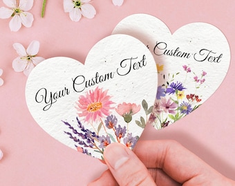 Personalized Recycled Seed Paper Hearts Wildflower Seed Card Plantable Seed Papers in Bulk for Weddings or Business Events Thank You Gifts