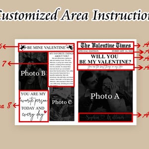 May include: A printable Valentine's Day newspaper template with a black and white photo of a couple in the center. The headline reads "Will You Be My Valentine?" with the text "You're the best thing in my life!" below. The template includes areas for adding photos and text.