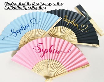 Abanicos plegables personalizados para negocios, bodas, eventos o fiestas. Abanicos con logotipos personalizados. Abanicos personalizados con opciones de texto y color.