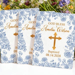 Cadeaux personnalisés que Dieu vous bénisse, Cartes florales en papier de semences de baptême, Souvenir en papier de semences de baptême, Cadeaux d'invité baptême croisé
