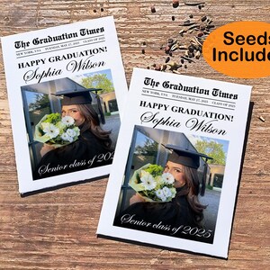 Newspaper Grad Party Seed Packets Custom Graduation Seed Favor Invitation Class of 2025 Nursing Graduation Gift Seed Packets for Photography
