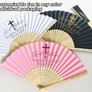 Custom Baptism Folding Fan/Baptism Gift Hand Fans/God Bless Fan/Bulk Personalized Favor for Guest/Baptism Christening Favor/Simple Cross Fan
