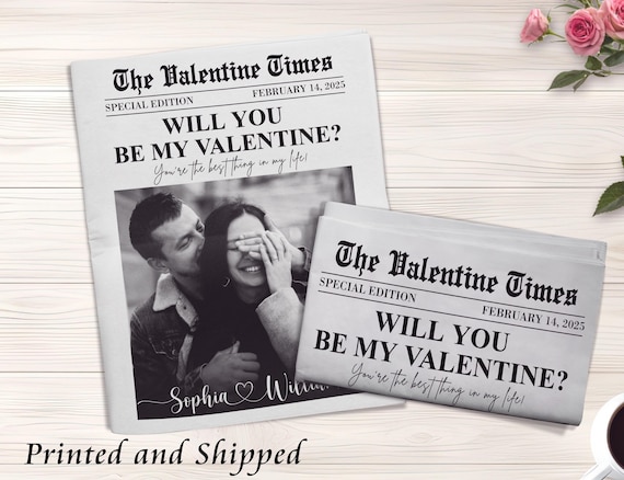 Custom Valentines Day Newspaper, Cupid Valentine Newspaper, Valentines Day Gift, Large Newspaper for Photography, Will You Be My Valentines