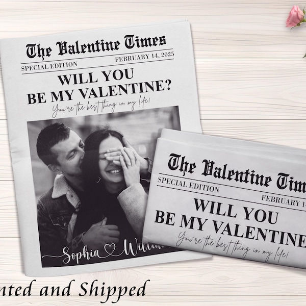 Custom Valentines Day Newspaper, Cupid Valentine Newspaper, Valentines Day Gift, Large Newspaper for Photography, Will You Be My Valentines