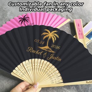Custom Wedding Fans Engraved Wedding Hand Fan Personalized Colored Paper Fans Bulk Wedding Favors Folding Fans for Beach Wedding or Party