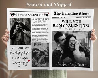 Custom Printed and Shipped Newspaper for Valentines Day Gift, Valentines Day Newspaper Invitation, Unique Cupids Post Newspaper Card for her
