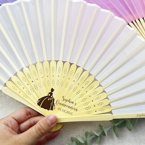 Mis Quince Años Cloth Fan/Bulk Custom Quinceañera Party Fans/Personalized Quinceanera Favors Fan/Sweet 15 Sweet 16 Gifts/Birthday Favor Fan