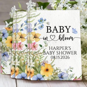 Custom Baby Shower Seed Paper Favors, Wildflower Seed Favors, Plantable Baby Shower Favors, Baby in Bloom, Wholesale Labels Biodegradable