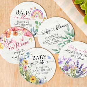 Personalized Seed Paper Baby Shower Favors for Guests in Bulk Baby in Bloom Baby Shower Plantable Seed Paper Wildflower Seeds Included 2.5&#39;&#39;