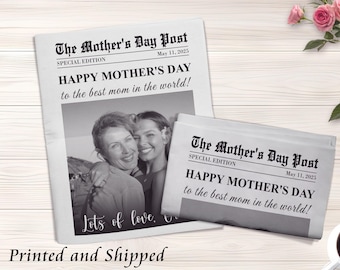 May include: A black and white photo of two women with the text "The Mother's Day Post" and "Happy Mother's Day to the best mom in the world!" printed on a newspaper-style background.