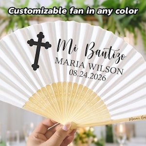 Mi Bautizo Baptism Gift Fan for Guests/Bulk Custom First Communion Favors/Personalized Colored Fan Favors for Baptism/Church Event Favors