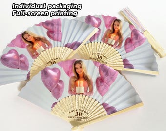 Personalized Folding Hand Fans for Birthday/Look Who's 30 Paper Fans/Birthday Fan Favors/Birthday Wooden Fans with Photo/21st/30th Birthday