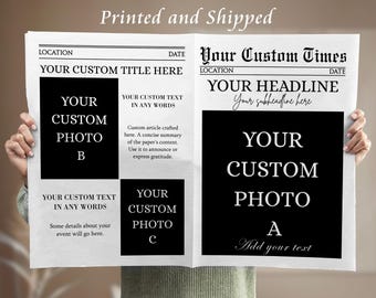 CUSTOM Photo Newspaper Printed and Shipped, Custom Wedding Newspaper, Printable Invitation for Birthday, Business, Anniversary, Announcement