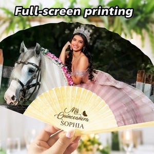 カスタム写真折りたたみ式ハンドファン/キンセアニェーラパーティーの記念品/写真入りパーソナライズバースデーファン/大量ミスキンセアニェーラファン/スイート16/スイート15ギフト