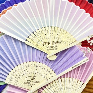パーソナライズされた洗礼の記念品扇子 白い布製扇子/洗礼の記念品扇子/洗礼の記念品/洗礼の贈り物/Mi Bautizoの記念品/カスタムハンドファン