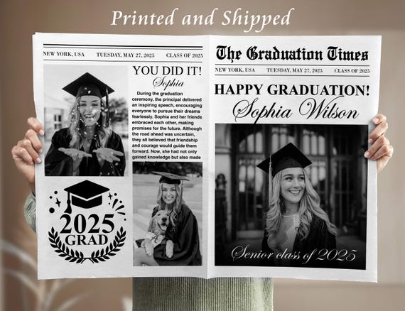 Custom Printed and Shipped Graduation Newspaper, Graduation Flower Bouquet Wrap, Large Newspaper for Photography, 2025 Grad Announcement