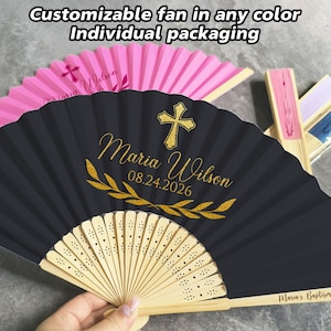 Personalized Baptism Folding Hand Fan Favor Custom Communion Favors Baptism Christening Favor for Guests Church Event Favor Mi Bautizo Favor