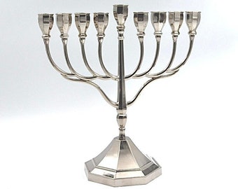 Menorah for Hanukkah made of silver plated metal