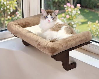 Orthopedic Cat Window Perch, Bolster Hammock Seat, Solid Wood Frame
