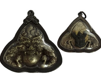 Rahu om Jun Moon Eater Eclipse & Garuda Thai Real Amulet Pendant Bless for Wealth Success Blessed And Rich