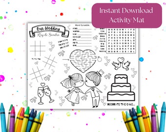 Personalized Wedding Coloring Sheet | Kids Activity, Editable (Instant Download)