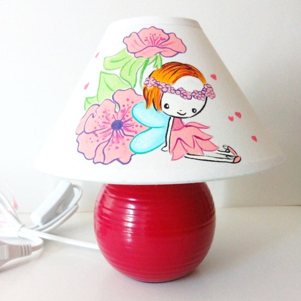 Lampe De Chevet Fille Bébé Fée Fleurs Coquelicot E140