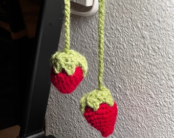 Mini Strawberry Car Mirror Hanging Decor