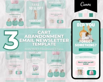 May include: A turquoise and pink email template for an abandoned cart email newsletter. The template features a pink air fryer, a turquoise background, and the text "Did you forget something?" and "Go to cart".