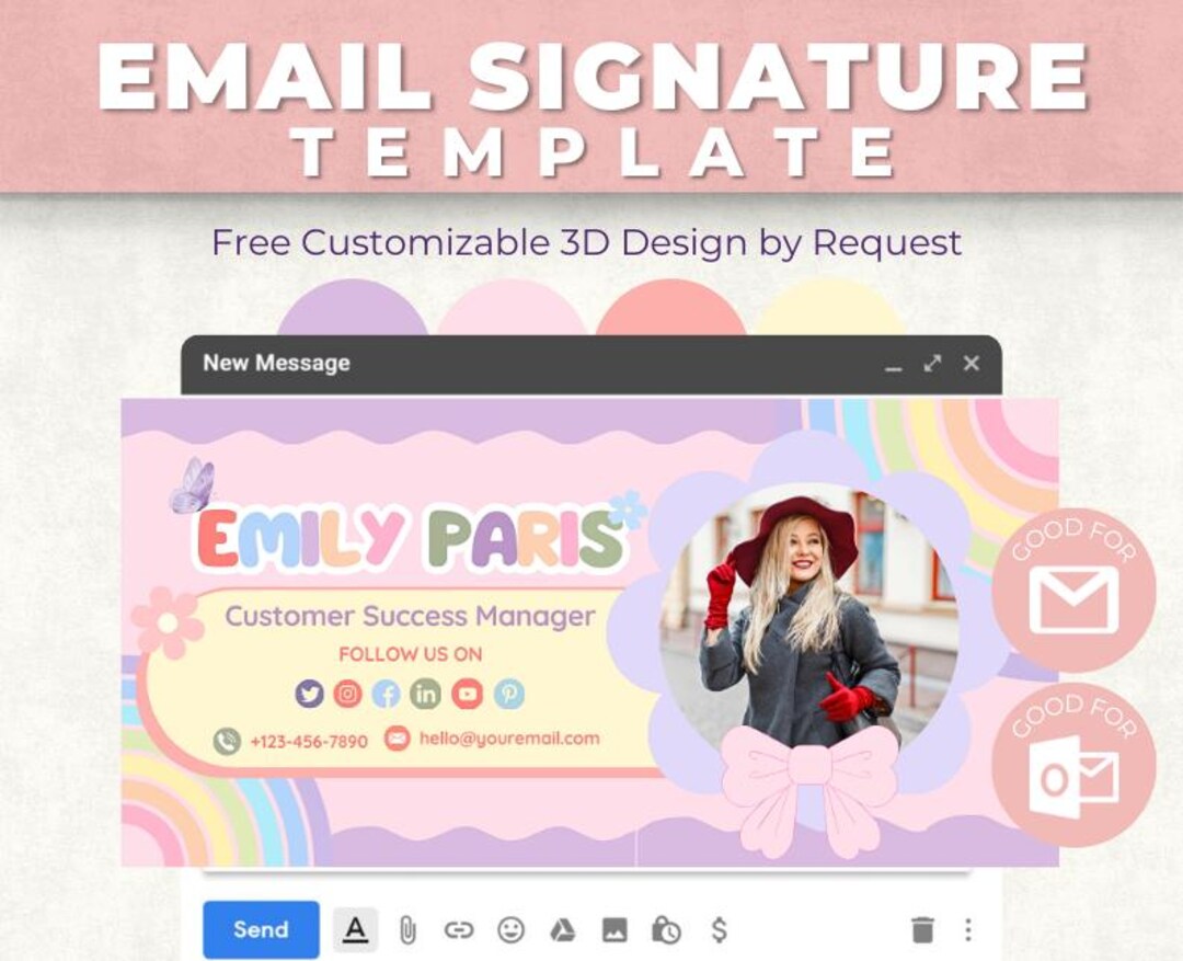 Editable Pastel Email Signature Template for Gmail and Outlook Ideal ...