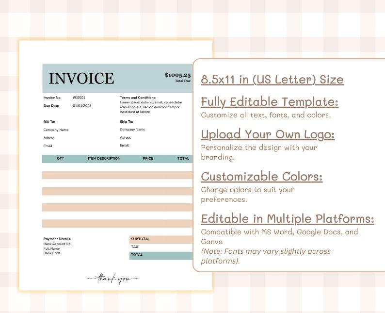 Simple Invoice Templates for Microsoft Word, Google Docs, and Canva ...
