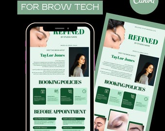 Green Brow Tech Acuity Scheduling Template for Beauty Business | Editable Canva Booking acuity site design
