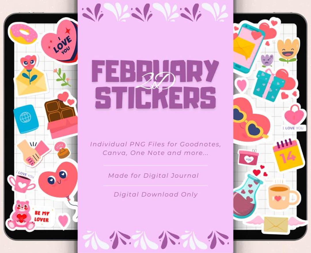 February Text Stickers 2D Monthly Sticker Pack for February Monthly or Daily Planner Stickers ...