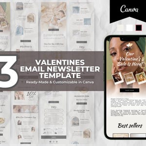 Editable Jewelry Valentines Email Template for Klaviyo Mailchimp, E-commerce Newsletter Template Bundle for Small Business Owners