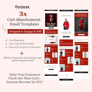 Flodesk メール マーケティング テンプレート | Flodesk ミニマリスト カート放棄メール シリーズ | コンバージョン率の高いメール テンプレート | ブラック レッド
