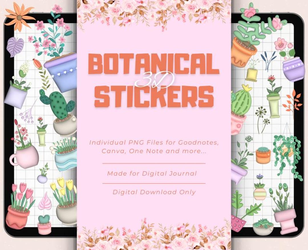 3D Botanical Digital Sticker Pack for Daily or Monthly Planner Stickers ...