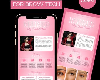 Pink & White Brow Tech Acuity Scheduling Template for Beauty Business | Editable Canva Booking acuity site design