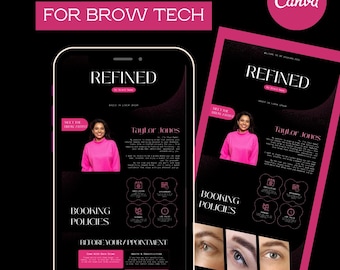 Pink & Black 2 Brow Tech Acuity Scheduling Template for Beauty Business | Editable Canva Booking acuity site design