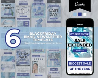 Editable Skincare Black Friday Canva Email Template for Klaviyo Mailchimp, E-commerce Newsletter Template Bundle  for Small Business Owners